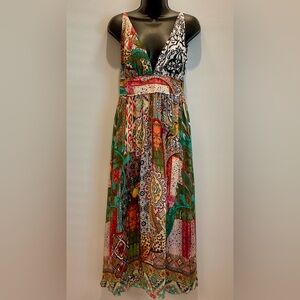 FARM RIO Jungle Tile Print Maxi Dress Vibrant Animal‎ Tropical Boho